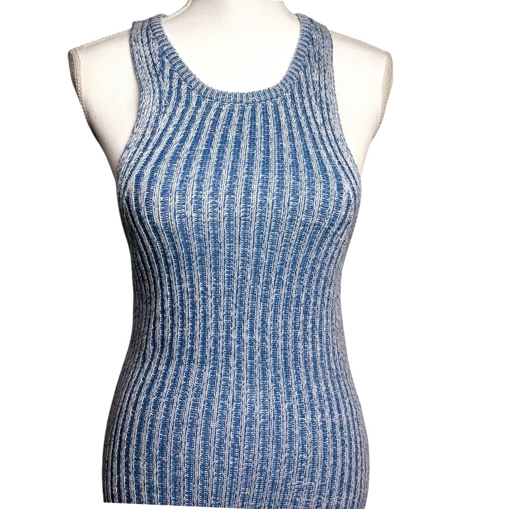 Urban Outfitters Y2K Blue White Ribbed Knit Sleeveless Bodycon Midi‎ Dress Large - Picture 2 of 15